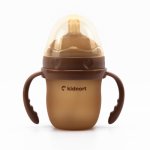 Biberon anti-colici pentru bebelusi 0-3 luni, Kindnort Eple, sterilizabil, cu pai moale din silicon si biluta gravitationala incorporata, maner ergonomic detasabil, capacitate 150 ml, Brown