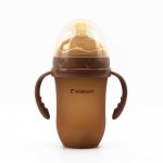 Biberon anti-colici pentru bebelusi de la 6 luni Kindnort Eple, nivelul de debit 5, cu pai moale din silicon si biluta gravitationala incorporata, maner ergonomic detasabil, capacitate 250 ml, Brown