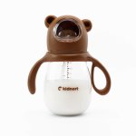 Biberon cu tetina anti-colici, debit variabil, Kidnort Jordbaer Brown, 300 ml, de la 6 luni, echipat cu Pai cu bila gravitationala si maner ergonomic detasabil
