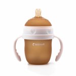 Biberon anti-colici pentru bebelusi 0-3 luni, Kindnort Eple, sterilizabil, cu pai moale din silicon si biluta gravitationala incorporata, maner ergonomic detasabil, capacitate 150 ml, Pink