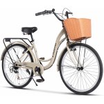 Bicicleta City Carpat C26263A Bej/Negru, roti 26 inch, 7 viteze, inaltime utilizator 150-165 cm, greutate suportata 120 kg