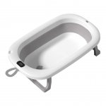 Cadita pliabila pentru bebelusi Bebe Royal Gri 76 cm, cu termometru digital si dop de scurgere