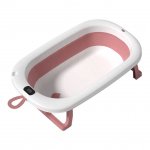 Cadita pliabila pentru bebelusi Bebe Royal Roz 76 cm, cu termometru digital si dop de scurgere
