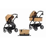 Carucior 2 in 1 pentru copii Euro-Cart Crox, compus din doua piese distincte, cadrul de aluminiu, Roti mari, Scaun reversibil, capotina si husa de picioruse, cu Geanta si accesorii incluse, pana la 22 kg, Camel