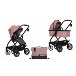 Carucior 2 in 1 pentru copii, Euro-Cart Crox, compus din doua piese distincte, cadrul de aluminiu, Roti mari, Scaun reversibil, capotina si husa de picioruse, cu Geanta si accesorii incluse, pana la 22 kg, Rose