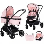 Carucior pentru copii Chipolino Aura 3 in 1 pink marshmallow tranformabil, spatar reglabil, Suspensii, Maner reglabil, accesorii incluse