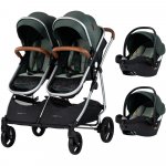 Carucior gemeni Chipolino Duo Smart 3 in 1 basil, Cadru aluminiu, pliere compacta, Suspensii si frana, Spartar reglabil, accesorii incluse