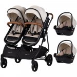 Carucior gemeni Chipolino Duo Smart 3 in 1 biscotta, Cadru aluminiu, pliere compacta, Suspensii si frana, Spartar reglabil, accesorii incluse