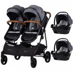 Carucior gemeni Chipolino Duo Smart 3 in 1 cloud, Cadru aluminiu, pliere compacta, Suspensii si frana, Spartar reglabil, accesorii incluse