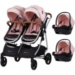 Carucior gemeni Chipolino Duo Smart 3 in 1 pink marshmallow, Cadru aluminiu, pliere compacta, Suspensii si frana, Spartar reglabil, accesorii incluse