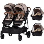 Carucior gemeni Chipolino Duo Smart 3 in 1 tiramisu, Cadru aluminiu, pliere compacta, Suspensii si frana, Spartar reglabil, accesorii incluse