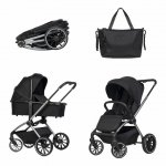 Carucior pentru copii 2 in 1 Easy Go Giro, pana la 22 kg, cu landou 80 cm, Maner telescopic, copertina XXL, pliere tip pendul, cadru ultra-usor din aluminiu, accesorii incluse, Ebony Black