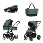 Carucior pentru copii 2 in 1 Easy Go Giro, pana la 22 kg, cu landou 80 cm, Maner telescopic, copertina XXL, pliere tip pendul, cadru ultra-usor din aluminiu, accesorii incluse, Sage Green