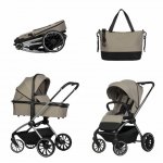 Carucior pentru copii 2 in 1 Easy Go Giro, pana la 22 kg, cu landou 80 cm, Maner telescopic, copertina XXL, pliere tip pendul, cadru ultra-usor din aluminiu, accesorii incluse,Savana Beige