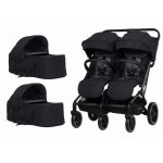 Carucior pentru copii gemeni, EasyGo Echo 2 in 1, omologat EN1888, Pliabil, cu Landouri textile, copertine independente reglabile si detasabile, suspensii, spatar reglabil, cu 2 huse de picioruse incluse, Ebony Black