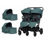 Carucior pentru copii gemeni, EasyGo Echo 2 in 1, omologat EN1888, Pliabil, cu Landouri textile, copertine independente reglabile si detasabile, suspensii, spatar reglabil, cu 2 huse de picioruse incluse, Sage Green
