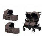 Carucior pentru gemeni 2 in 1, Euro Cart Doblo Taupe, cu Landouri, pliabil, cu suspensii, spatar reglabil, copertina reglabila si accesorii incluse, greutate maxim admisa 22 kg