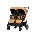 Carucior pentru gemeni Euro Cart Doblo, cu Spatar si Suport pentru picioare reglabile individual, copertina reglabila, husa calduroasa pentru picioare, frana actionata prin pedala, de la nastere pana la 22 kg, Camel