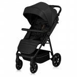 Carucior sport Lionelo Mira Negru, maner reglabil in 5 pozitii, spatar si suport de picioare reglabile, plasa de tantari si suport biberon incluse, Conform cu EN1888-1, EN1888-2, Testare SGS