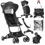 Carucior sport pentru copii, Kidnort, ultracompact, cu roti moi din EVA, cu geanta de transport, husa de picioare si accesorii incluse, pana la 22 kg, Snopetrel Black