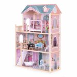 Casuta de papusi din lemn cu 3 etaje si mobilier Ecotoys 8106