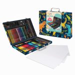 Set pentru desen deluxe Happi Hobbi Dinozaur cu 100 accesorii
