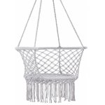 Leagan suspendat cu spatar, pentru curte sau gradina, cu franghii din bumbac si cadru metalic, diametru 80 cm, sustine pana la 150 kg, Grey
