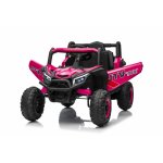 Masinuta electrica pentru copii Buggy Madman UTV-MX Pink, 4 motoare 35W, baterie 12V10Ah, telecomanda 2.4 GHz, roti spuma EVA 24x10 cm, sarcina maxima 30 kg, scaun piele ecologica, deschidere usi, MP3, USB, Bluetooth