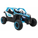 Masinuta electrica pentru copii SR SUPER 66 Blue, 4 motoare de 75W, baterie 24V/7Ah, 3 viteze, telecomanda 2.4 GHz, scaun dublu din piele ecologica, radio FM, MP3, Bluetooth, port USB, lumini LED, deschidere usi