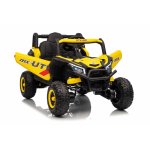 Masinuta electrica pentru copii Buggy Madman UTV-MX Yellow, 4 motoare 35W, baterie 12V10Ah, telecomanda 2.4 GHz, roti spuma EVA 24x10 cm, sarcina maxima 30 kg, scaun piele ecologica, deschidere usi, MP3, USB, Bluetooth