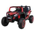 Masinuta electrica pentru copii UTV 2000M Racing Red, cu 4 motoare de 45W, baterie 12V10A, telecomanda de 2.4 GHz, cu 3 viteze, roti EVA, lumini LED frontale, panou audio integrat MP3, USB, cu deschidere usi