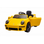 Masinuta electrica pentru copii cu licenta Porsche RUF CTR Galben Echipare Premium,Telecomanda 2,4G,2 motoarex45w,Roti EVA,Scaun din piele,Suspensii,Sistem troller,Bluetooth,Display baterie,Usi cu deschidere,Lumini LED,Muzica