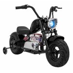 Motocicleta electrica pentru copii Chopper Warrior Black, motor de 350W, cu doua baterii de 18V9Ah, pornire prin buton, cu rotile gonflabile, panou audio integrat cu MP3, USB, lumini LED, sarcina maxima 80 kg