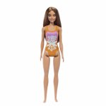 Papusa Barbie bruneta cu cpostum de baie inflorat