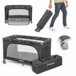 Patut de calatorie cu saltea, plasa de ventilatie, roti, usa cu fermoar si geanta de transport Kidnort Grotta Dark Grey