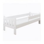 Patut din lemn MDF Nichiduta Stas Alb 140x70 cu laterala de protectie 90 cm inclusa,margini rotunjite,vopsea ecologica pe baza de apa,design modern