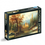 Puzzle Albert Bredow - Romantic Winter Landscape with Ice Skaters by a Castle 1000 piese