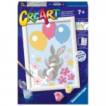 Pictura pe numere CreArt iepuras cu baloane si cu pietre sclipitoare