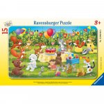 Puzzle Ravensburger tip rama petrecerea aniversara a animalutelor 15 piese