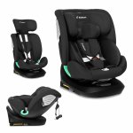 Scaun auto cu isofix rotativ pentru copii Kidnort Radjur Black, 360 i-Size 40-150 cm, Top Tether, centuri in 5 puncte, Sistem de impact lateral, parasolar reglabil, Pozitie somn