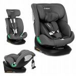 Scaun auto pentru copii, Kidnort Radjur Grey, cu isofix rotativ 360 i-Size 40-150 cm, Top Tether, centuri in 5 puncte, Sistem de impact lateral, baldachin reglabil, pozitie somn
