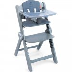 Scaun de masa pentru copii, Kidnort Drommer Unique Grey, pliabil, structura din lemn, cu 9 configuratii de inaltime, centura de siguranta in 5 puncte, pana la 75 kg, dimensiune 59 x 46 x 79.5 cm, perna de sezut inclusa