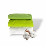 Set 3 cearsafuri din bumbac ranforce pentru pat copii, Deseda, cu elastic roata, dimensiune 140 x 70 cm, mix verde