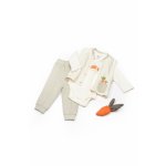 Set 3 piese body, pantalon si vesta Rabbit, 100% bumbac organic, BabyCosy, marime 9-12 luni