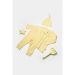 Set 3 piese bluza, pantaloni si caciulita Bamboo, galben, BabyCosy, 50 % bumbac + 50 % bambus, marime 9-12 luni