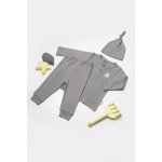 Set 3 piese bluza, pantaloni si caciulita Bamboo, gri, BabyCosy, 50% bumbac + 50% bambus, marimea 12-18 luni