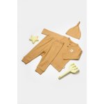 Set 3 piese bluza, pantaloni si caciulita Bamboo, maro, BabyCosy, 50% bumbac + 50% bambus, marime 12-18 Luni
