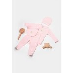 Set 4 piese body, pantaloni, baveta si caciulita Bamboo, roz, BabyCosy, 50% bumbac+ 50% bambus marime 6-9 luni