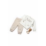 Set bluzita si pantaloni TeddyBear, 100% bumbac organic, BabyCosy, marime 3-6 Luni