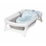 Set cadita pliabila pentru copii Colibro Space, cu pernuta si termometru integrat, dimensiune 84 x 48 cm, capacitate 40L, Cloudy Blue